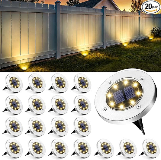GIGALUMI Solar Fence Lights - No-Drill Fence Lighting Solution, Waterproof Perimeter Lights Compatible with Wood, Metal & Concrete Fences (20 Pack Warm White)