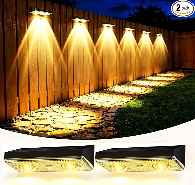 Solar Fence Lights Outdoor, Ultra-Bright 85LM Fence Lights Solar Powered, 9 RGB Color Modes, IP65 Waterproof, 12H Dusk to Dawn Glow for Pool/Deck/Patio/Wall/Backyard, 2 Pack, Matte Black