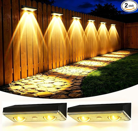 Solar Fence Lights Outdoor, Ultra-Bright 85LM Fence Lights Solar Powered, 9 RGB Color Modes, IP65 Waterproof, 12H Dusk to Dawn Glow for Pool/Deck/Patio/Wall/Backyard, 2 Pack, Matte Black
