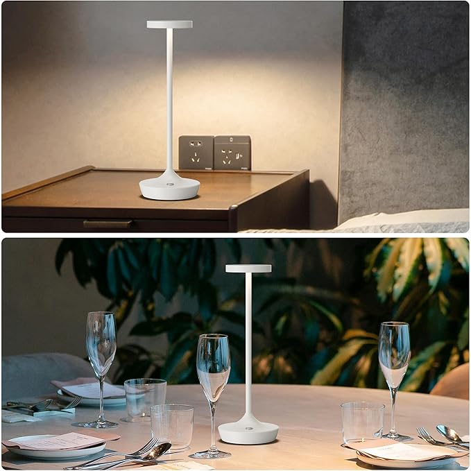 YHT Cordless Rechargeable Table Lamp - 6000mAh Portable LED Battery Operated Table Light - Outdoor Waterproof Dimmable Table Lamps for Restaurant Dining Bedroom Bars Home Patio Outdoor (White 2P)