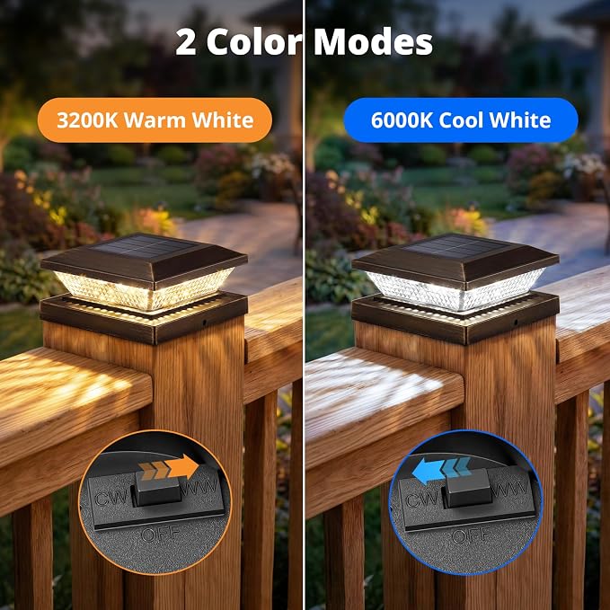 Mlambert 4x4 Solar Post Cap Lights Outdoor 12 Pack, Waterproof Solar Fence Light for Wooden/Vinyl Post, 2 Color Outside Deck Patio Porch Decor, Brown