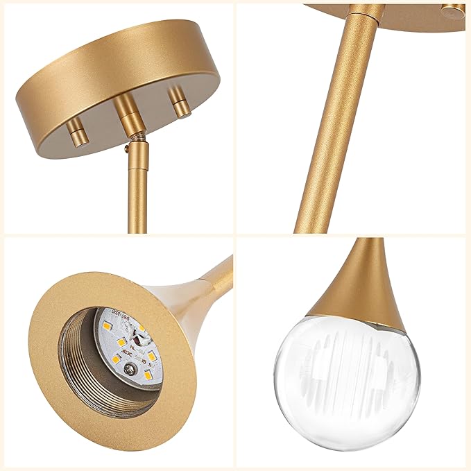 1-Pendant Lights Kitchen Island, Brass Gold Globe Crystal Ceiling Hanging Light Fxitures, LED Light Fixtures Metal Rod Ceiling Glass Pendant Lighting for Kitchen Island Dining Room Bar