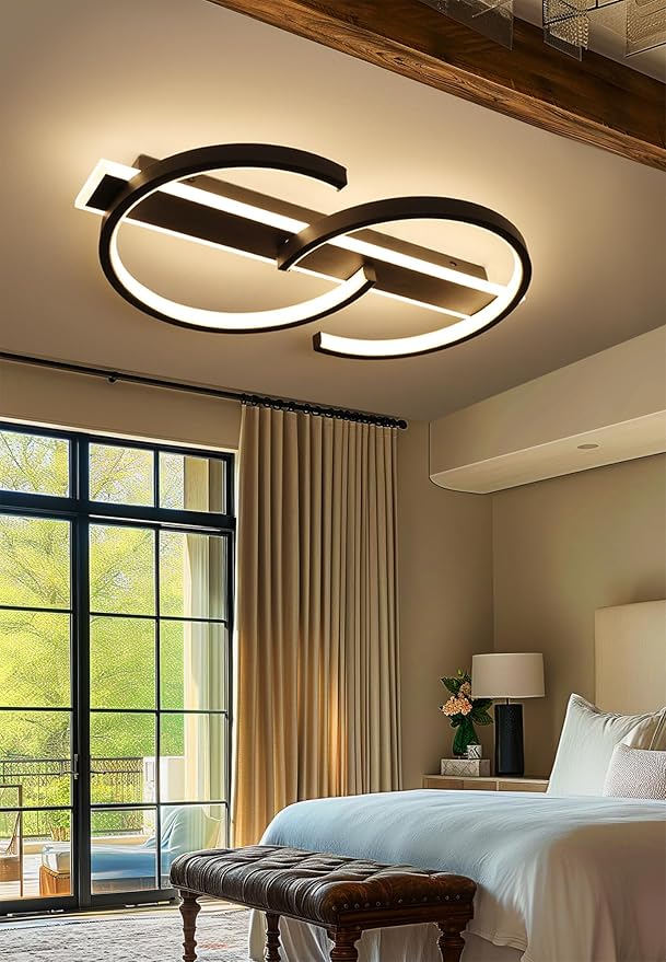 23.6" LED Ceiling Light, 2 Rings Design Flush Mount Ceiling Light with Remote Control, 55W Matte Black Dimmable 3000-6000K, Modern Light fixtures Ceiling for Bedroom Living Room Dining Room