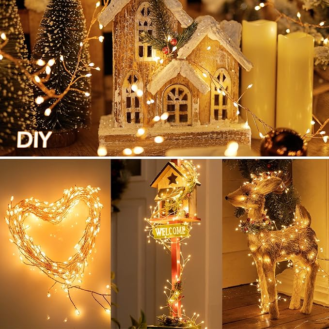 Fairy Lights Plug in, 10Ft 200LEDs String Lights with Remote, 8 Lighting Modes, Copper Wire Waterproof Firecracker Lights for Ceiling Bedroom Wreath Wedding Christmas Tree Decorations, Warm White