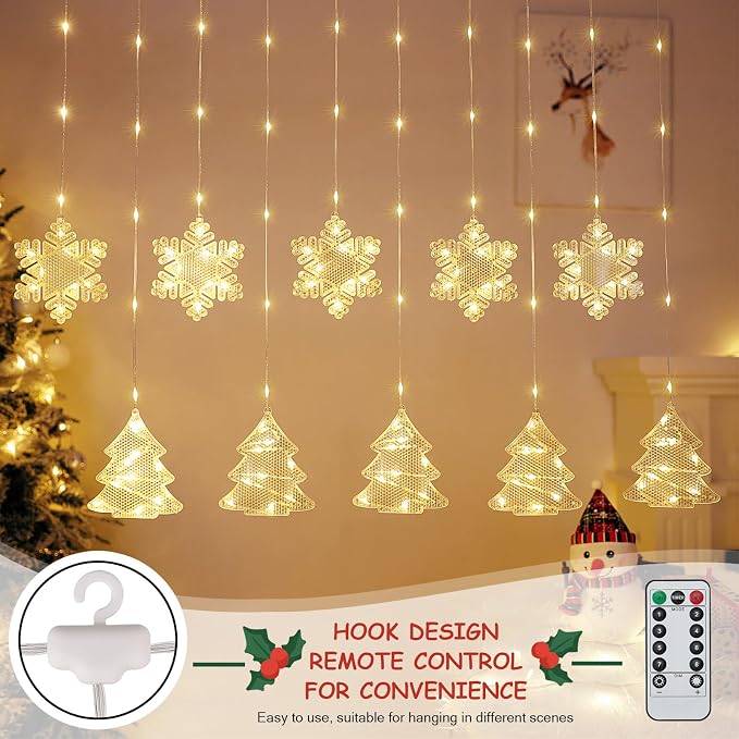 BLOOMWIN Christmas Window Lights Indoor - 2M 160 LED Christmas Window Decorations, Snowflake Curtain Hanging Fairy String Icicle Lights for Xmas Noel Bedroom Holiday Home Outdoor, Warm White USB