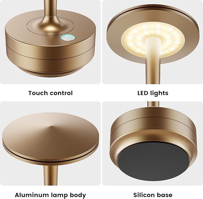 Cordless Table Lamp Rechargeable,6000mAh Battery Operated LED Desk Lamp 3 Color Stepless Touch Dimming,Waterproof Portable Memory Function Light for Bedroom,Outdoor,Patio,Dining,Restaurant Bronze 2P
