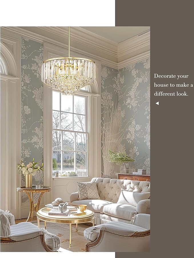 15'' Gold Chandelier, 5-Tier Crystal Chandelier, Modern Pendant Light for Dining Room Kitchen Island Bedroom Entryway, CC4215-5W-PG
