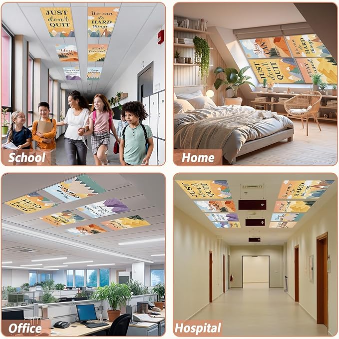 QOUBAI 8 Pcs Fluorescent Light Covers,4 x 2 Ft Magnetic Light Filters Moving Fluorescent Lights Shade Easy Install for Classroom Office Library Hospital Home Ceiling Mountains