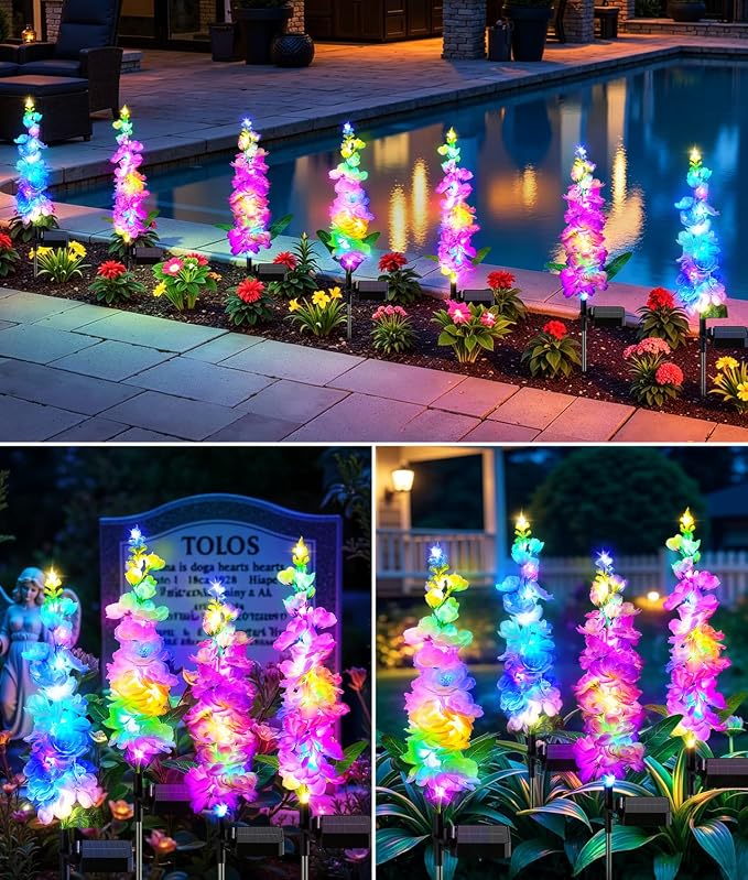 KOOPER Solar Lights Outdoor Garden Decor, 10 Pack Upgraded Delphinium Solar Garden Lights with 90 Colorful LEDs, Vivid Flowers Outdoor Waterproof for Landscape Patio Yard Decor
