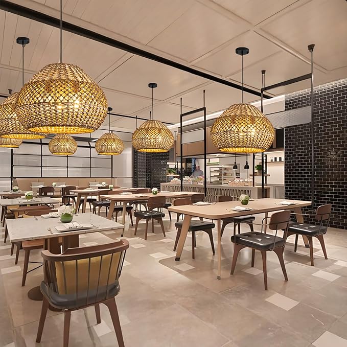 Rattan Pendant Light Fixtures,18.9" Boho Seagrass Pendant Light,3-Light Hand Woven Water Plants Rattan Chandelier for Dining Living Bedroom Kitchen Farmhouse