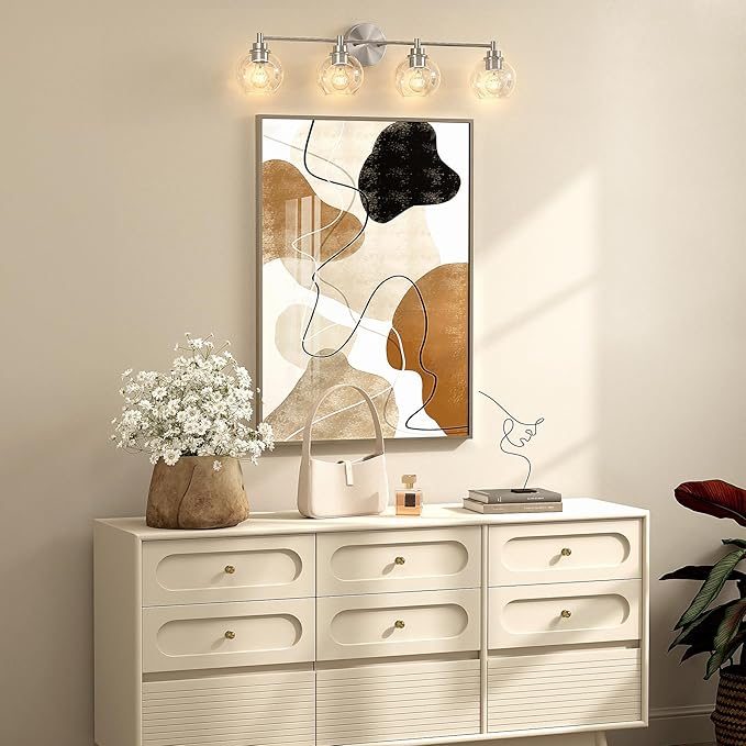 VONLUCE Bathroom Light Fixtures, 4-Light Vanity Light with Globe Glass Shades E26 Sockets, Bathroom Lights Over Mirror for Bedroom Hallway Living Room, Brushed Nickel Finish, ETL Certificated