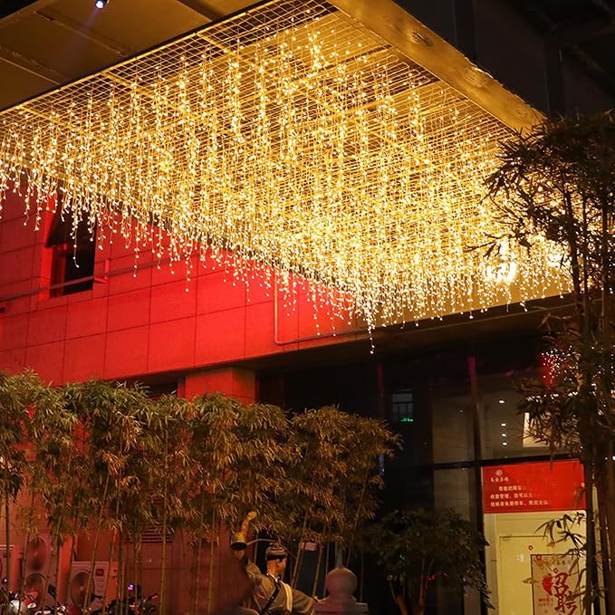 LED Icicle Christmas Lights, 13FT 96 LEDs Fairy String Lights Extendable Curtain 8 Modes Dangling Twinkle Novelty Hanging Lights for Ceiling Party Window Decorations, Warm White 4M