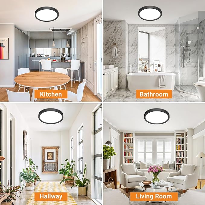 slochi 1Pack LED Flush Mount Ceiling Light Fixture, 9 Inch 18W, 2200LM, Super Slim 0.7 Inch, 3000K-6500K Adjustable Low Profile LED Ceiling Lights for Bathroom, Closet, Hallway(Black)