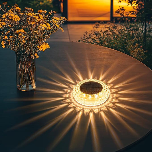 SOLPEX Solar Powered Outdoor Table Light, Waterproof LED Disk Light with 2 Lighting Modes, Night Light for Garden, Party, Yard, Table Decor (1 Pack)