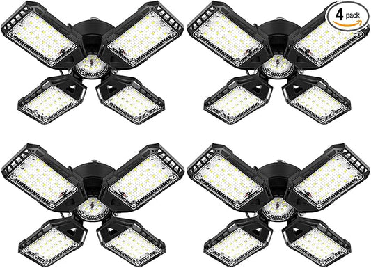 LED Garage Lights 4 Pack -120W, 12000LM 6500K Led Shop Light with 4+1 Deformable Panels, Basement Barn Light Garages Ceiling Lights, E26/E27 for Garage, Warehouse, Shop