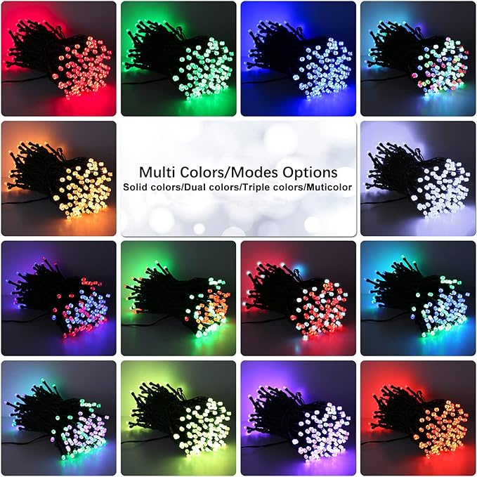 Brizled Color Changing Christmas Lights, 33ft 100 LED RGB Red White Blue Light String with Remote, Dimmable Mini Light String, USB Indoor Decorative Lighting Party Xmas Tree Wreath Year-Round Holiday