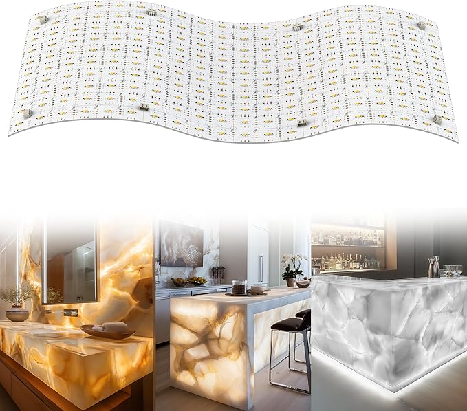 4 Pack LED Backlight Sheet 3000K-6500K Warm and Cold 24V 36W, Dimmable LED Panel Sheet Work with Alexa, Flexible Backlit Light Remote & APP Control, 19.7X9.7 Inch for Marble, Onyx, Quartz Countertop