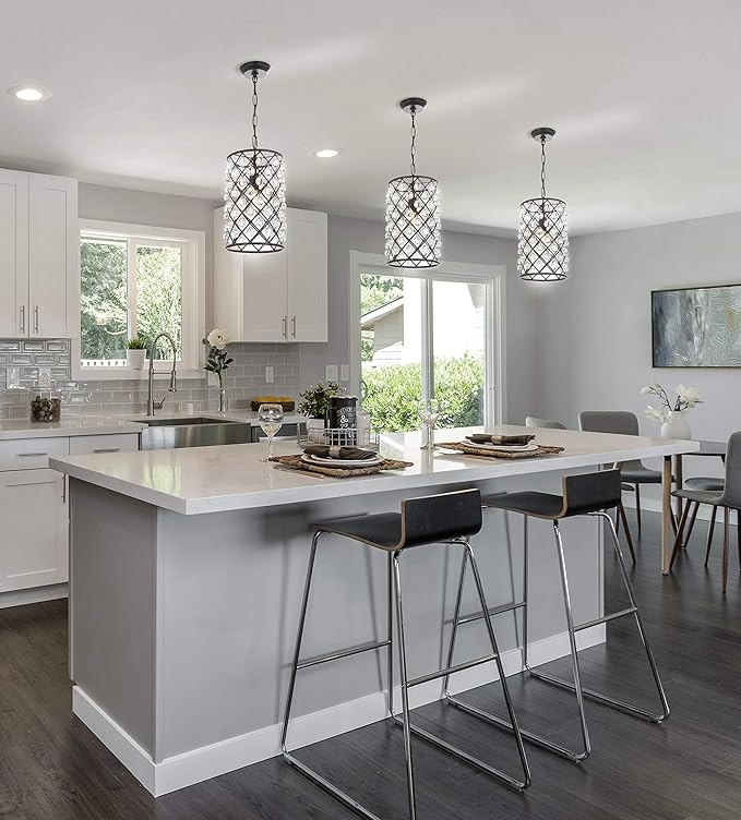 JONATHAN Y 10" Oil Rubbed Bronze Crystal LED Pendant Light, Adjustable Metal Chandelier for Kitchen Island, Entryway, Foyer, Clear Hand-Polished Crystal Shade, LED Bulb JYL9025A