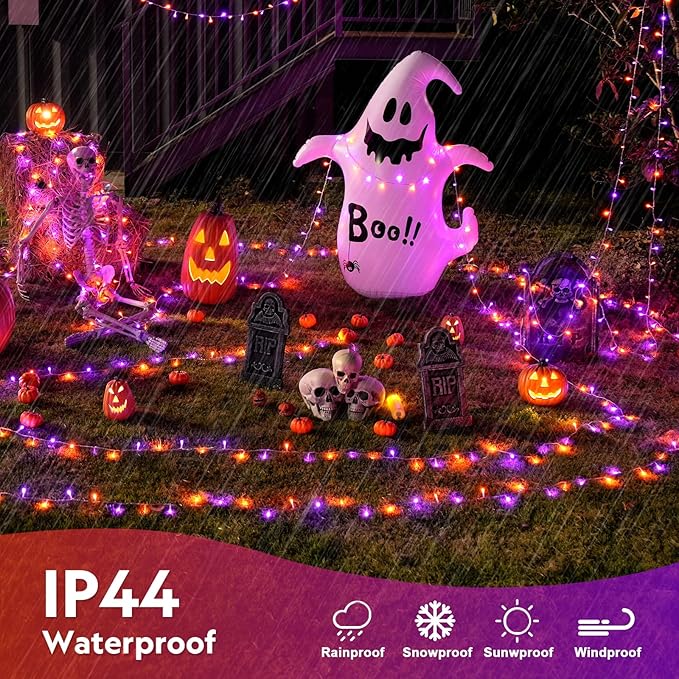 JMEXSUSS 400LED Orange and Purple Halloween Lights Indoor Outdoor Waterproof, 132ft 8 Modes String Lights Plug in with Remote for Room Garden Patio Yard Halloween Decor (Pack of 2)