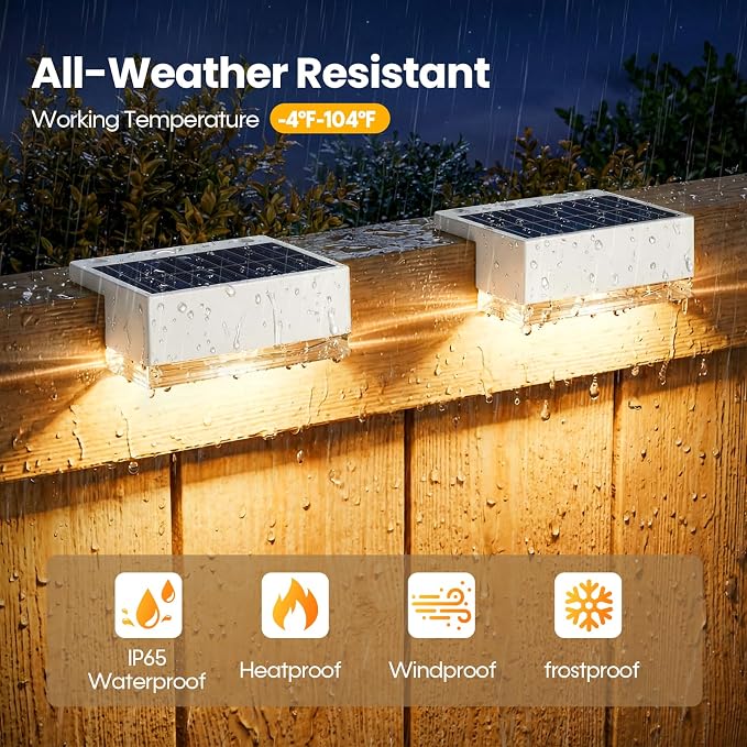 JOFIOS Solar Deck Lights 12 Pack, 3 Color Modes Soft Warm/Natural/Cool Glow, IP65 Waterproof Step Lights for Outdoor Ambiance, Solar Lights for Fence, Deck, Railing, Patio & Backyard Decor (White)