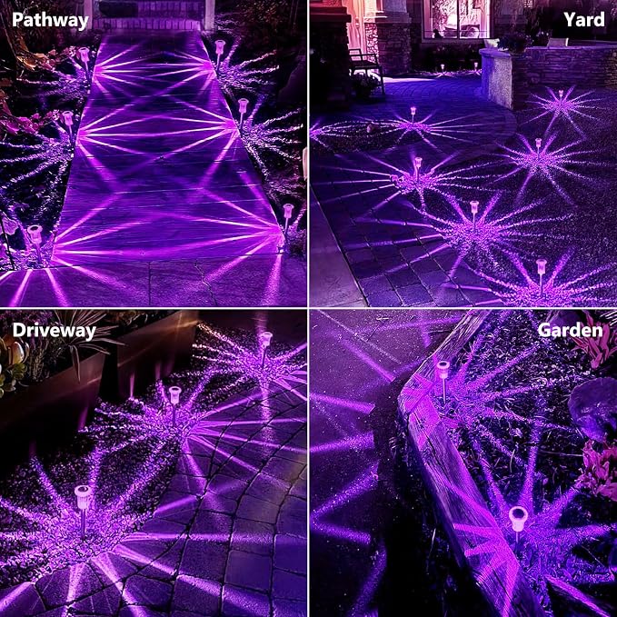 Halloween Solar Lights Outdoor 15 Pack Solar Pathway Lights Outdoor Halloween Decorations Waterproof Yard Lighting for Driveway Garden Walkway Path Landscape Lawn (Purple)