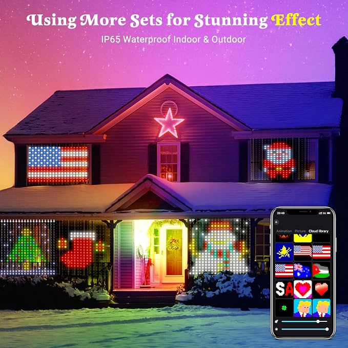 Smart American Flag Curtain Lights 400 LED, 6.6 x 6.6 FT Color Changing Fairy String Lights with APP & Remote, DIY Music Sync Waterproof Patriotic Decor for Yard Patio 4th of July Christmas