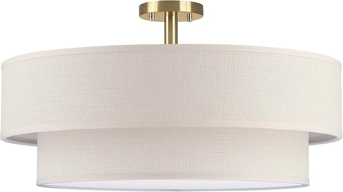 6 Lights 26 Inch Semi Flush Mount Close to Ceiling Light Fixture,Cream Fabric Shade Gold Finish for Bedroom,Living Room,Dining Room Hallway