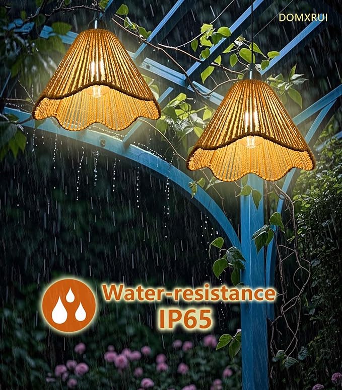 Solar Chandelier Outdoor Waterproof, Gazebo Lights Solar Powered with Remote Control, Boho Hanging Pendant Light for Porch, Patio, Pergola, Shed, Chicken Coop, Balcony(2 Lights)