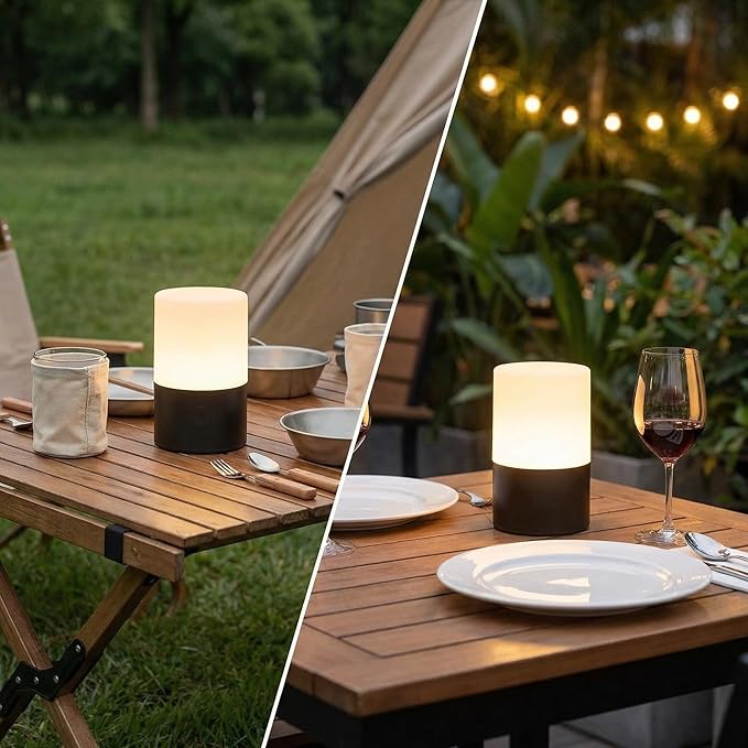 Small Table Lamp - Rechargeable, Portable, Up to 20-Hour Battery Life, 10 Brightness Levels, Auto-Off Timer, Waterproof, Warm Light for Bedside, Travel, Camping & Décor-Matte Black
