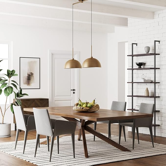 Nathan James Percy Modern 2-Light Pendant Island Light Fixture, Brass Hanging Lights with Gold Metal Shade and Adjustable Cord, for Kitchen, Living Room, Vintage Brass