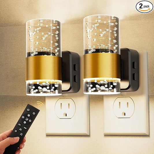 L LOHAS LED Night Light,[2-PACK] Dimmable Night Lights Plug into Wall with Remote Control, RGB Color Changing, Dusk to Dawn Sensor, Acrylic Bubble Nightlight for Bathroom