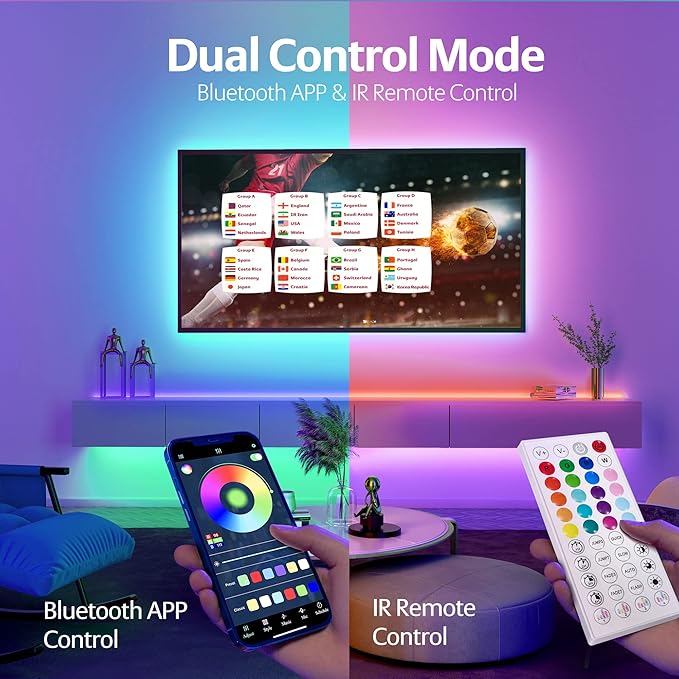 KEELIXIN LED Lights Music Sync RGB LED Strip Lights with APP & Remote Control (50ft-2rolls)