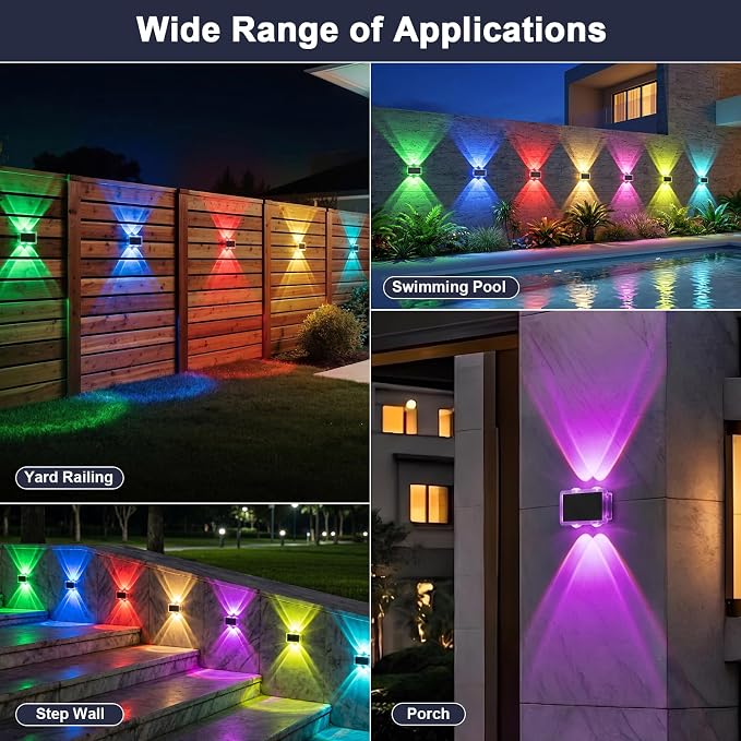 AUDLES Solar Fence Lights Outdoor, New Up Down Lighting Fence Lights Solar Powered with 8 Modes Warm White/RGB, IP65 Waterproof Solar Wall Light for Backyard Wall Pathway Deck Patio Decor - 8 Pack