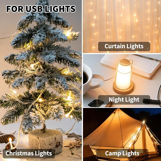 USB Female Socket 3 AA Battery Case White Battery Box Holder for 5V USB LED Strip Lights Fairy String Lights Curtain Lights Christmas Decoration