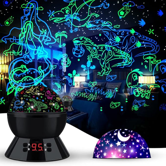 Dinosaur Night Light Projector for Kids, 360° Rotating Dino Projection Lamp Star Projector for Bedroom Ceiling, Toddler Night Light with Timer, Birthday Gift for Boys, Dinosaur Toys for Kids Ages 3-5