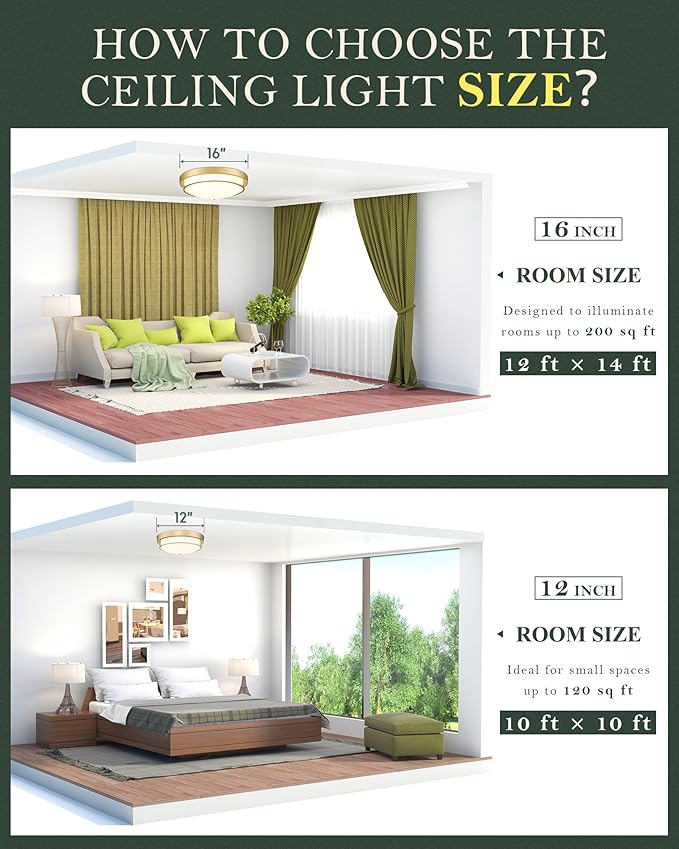 12 inch Flush Mount Light Fixture, 2-Light Modern Ceiling Light with Polished Gold Finish for Hallway Kitchen Laundry Bedroom, 4822-PG