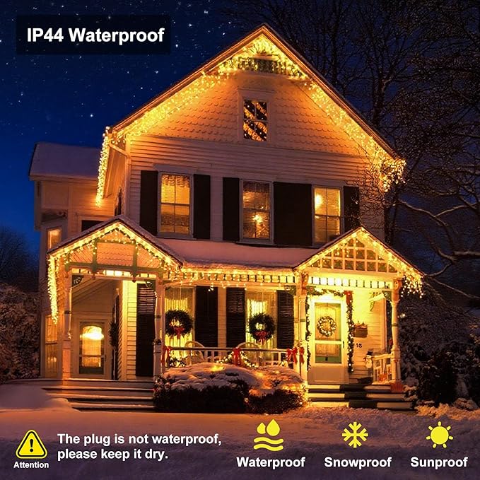 LED Icicle Lights for Outdoor Christmas Decorations,118Ft 1200 LEDs Christmas Fairy Light with Timer&Memory Function,8 Lighting Modes,Plug in hanging Curtain Lights for Xmas Party Wedding(Warm White)