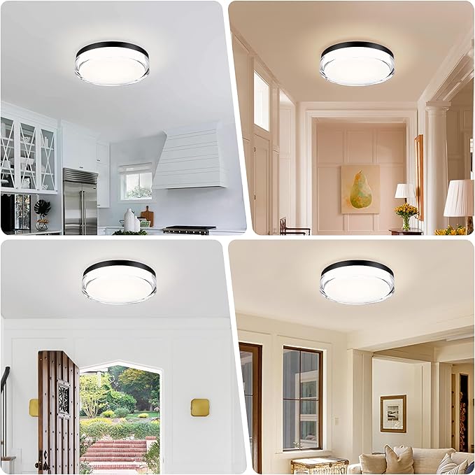 12 inch Flush Mount Ceiling Light Fixture, 3CCT LED Ceiling Lights, Black Modern Dimmable Lighting for Hallway Bathroom, Crystal Prismatic Featured, 3000K/4000K/5000K