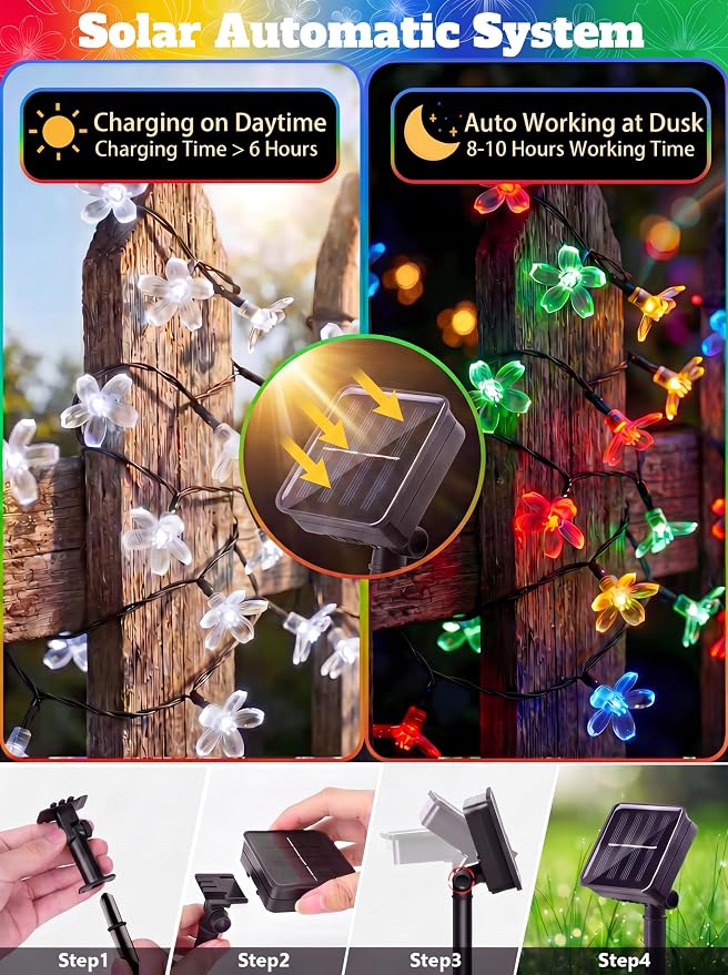 ITICdecor Solar Flower String Lights Outdoor Waterproof 50 LED Solar Powered Fairy Lights for Garden, Fence, Patio, Yard, Christmas Tree & Party Decor (Multi-Color)
