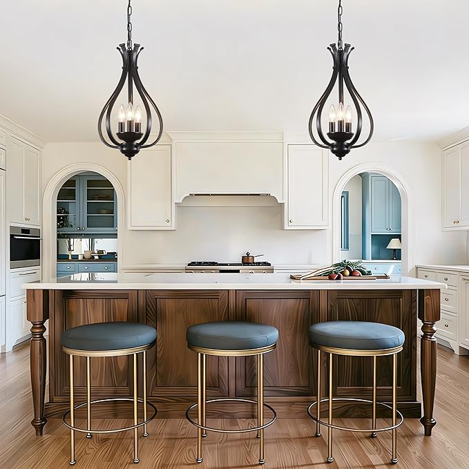 10.63" Black Chandelier 3-Lights Modern Farmhouse Chandeliers for Dining Room Light Fixtures Rustic Metal Industrial Vintage Adjustable Pendant Light Fixture for Foyer Kitchen Entryway Hallway E12