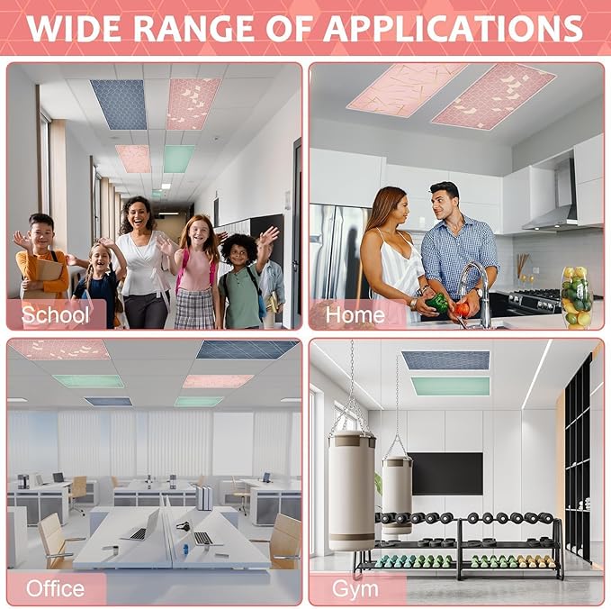 QOUBAI 6PCS Fluorescent Light Covers, 4x2 Feet Magnetic Light Cover Fluorescent Lights Shade Panel Positive Inspirational Ceiling Lights Filters for Office Classroom Home Drop Ceiling Geometric