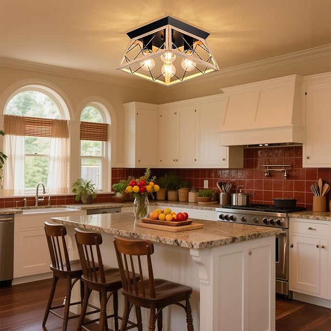 4-Lights Close to Ceiling Light,Industrial Ceiling Light Fixture for Dining Room, Kitchen, Living Room, Hallway, Entry, Laundry - E26 Base (No Bulb)
