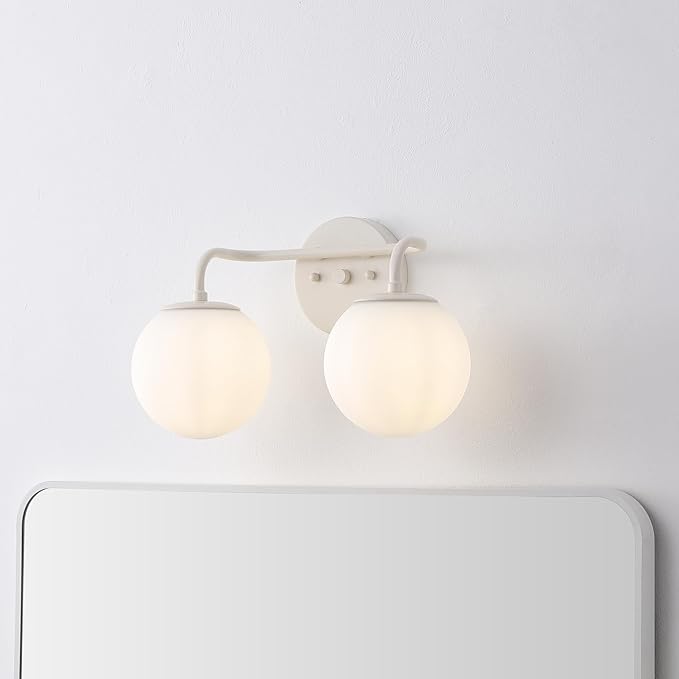 JONATHAN Y 15" Almond Modern Globe Wall Sconce Vanity Light for Bathroom, White Frosted Glass Shade, Midcentury Parisian Bistro Wall Lamp, LED Bulb Included (JYL3535C)