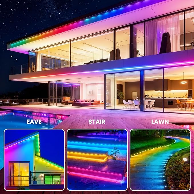 Permanent Outdoor Lights, 200ft Smart Eave Lights with 100 LED Lights, IP67 Waterproof Outdoor String Lights for Garden Decor,Deck,Christmas with App/Remote Control
