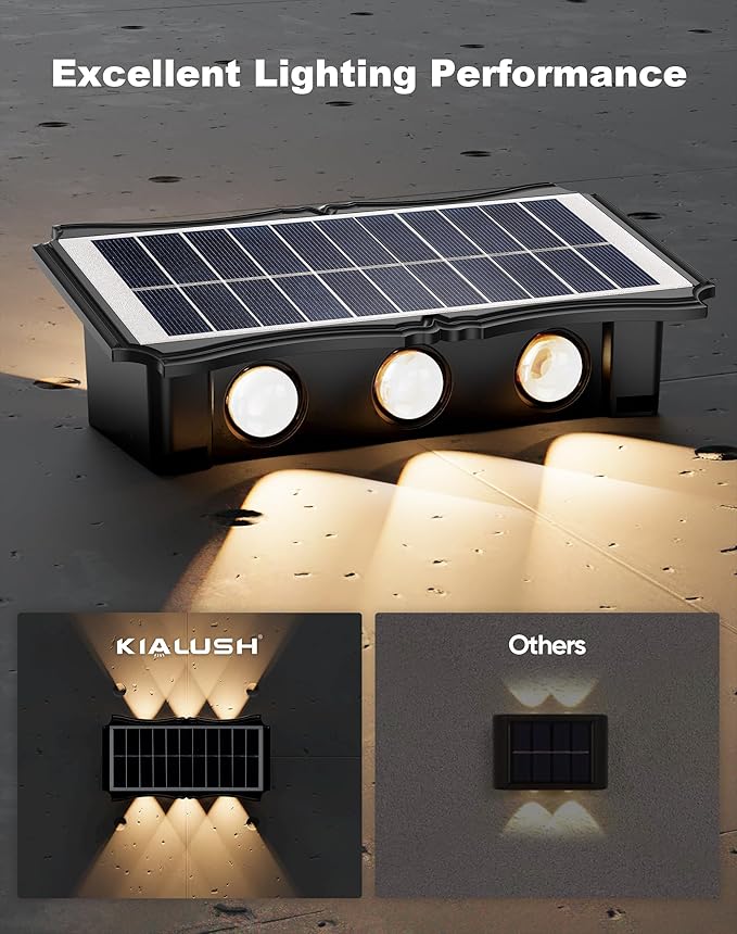 Solar Step Lights Outdoor, 6 Pack 1500mAh Wall Lights，Fence Lights Solar Powered, IP65 Outdoor Up and Down Solar Lighting for Step, Wall, Fence