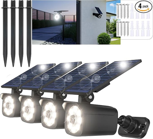 4 Pack Solar Motion Lights Outdoor, Solar Spotlights with Motion Sensor, IP67 Waterproof Solar Power Security Lights, 360° Rotatable for Garden, Yard, Pathway, Fence, Driveway, 1200LM