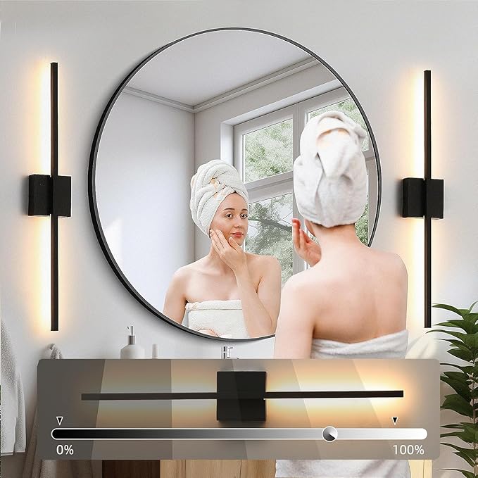 Wall Sconces Set of Two, Black Modern Wall Sconce Light for Bathroom, Living Room, Bedroom, Hardwired 3000K 28''