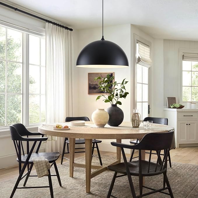 Large Pendant Lights Kitchen Island, 19.7 Inch Black and White Dome Pendant Light，Black Farmhouse Pendant Light, Modern Industrial Kitchen Pendant Lighting Over Island, Dining Room, 2 Pack