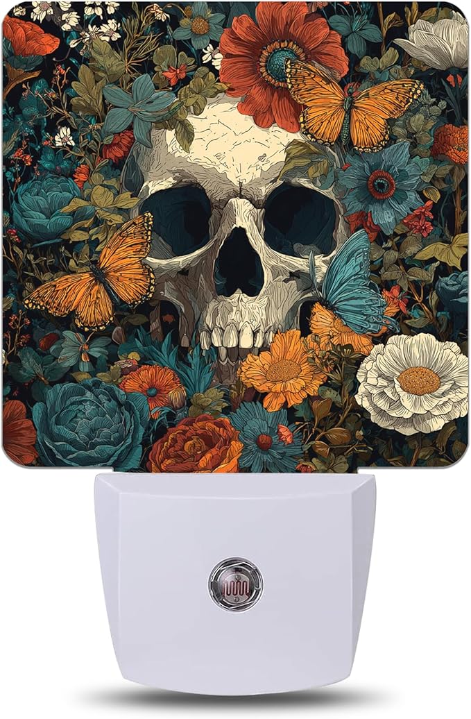 Skull Flowers Night Light, Plug-into Wall Nightlight Lamp with Dusk to Dawn Sensor, Led Lamp 0.5W Energy Efficient for Boys Girls Women Men Gifts, Home Decorative