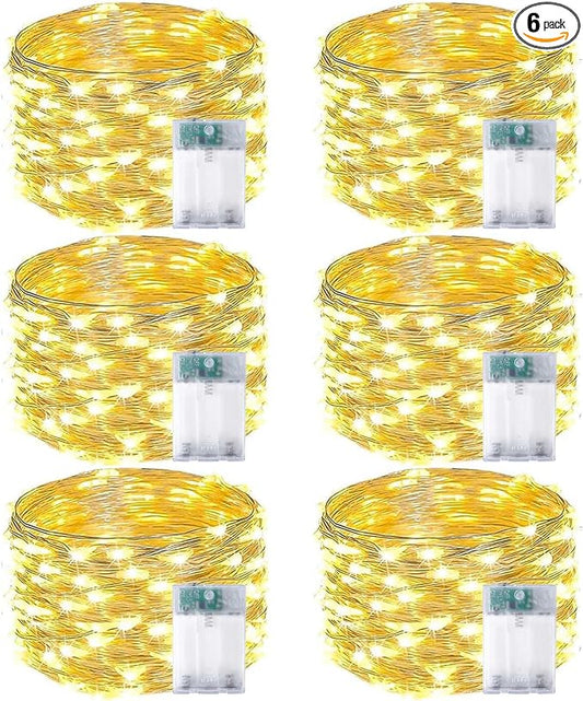 6-Pack Fairy Lights Battery Operated with Timer, 16FT 50 LED String Lights Indoor Outdoor, Cuttable Starry Fairy Lights Waterproof for Christmas Home Bedroom Wedding DIY Centerpiece Decor (Warm White)